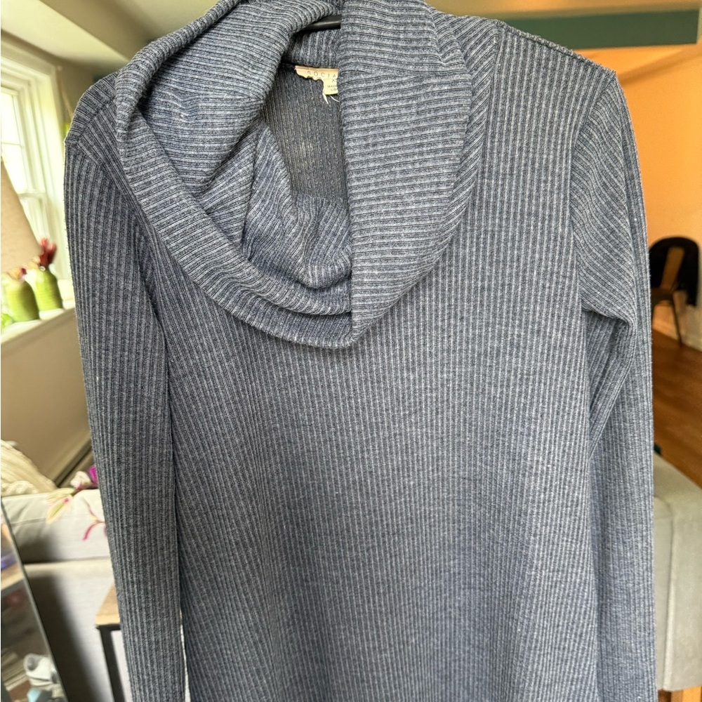 Women's Gray Blue Ribbed Sweater dress